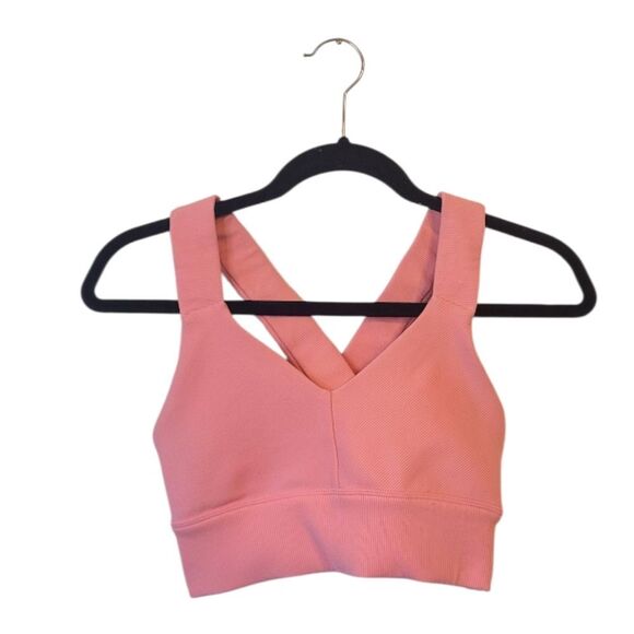 Alo Women's Light Pink Ribbed Cross Back Sports Bra Size S - Picture 1 of 5